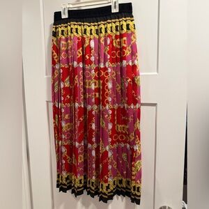 Versace Red and Gold Chain Print A-Line Skirt